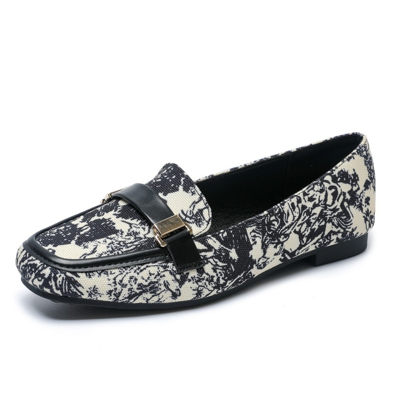 Women'S Shoes Large - รองเท้าผู้หญิงแบบสวม ส้นเตี้ย ลายพิมพ์ผ้า หัวเหลี่ยม ไซส์ใหญ่ รุ่น