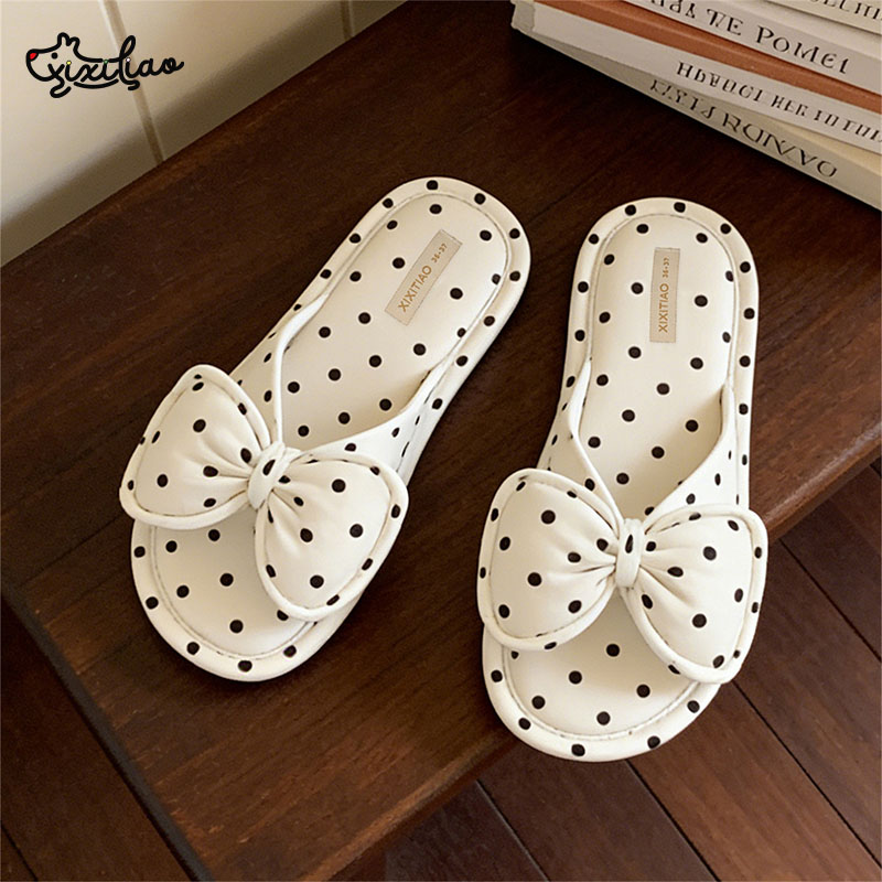 Women'S Shoes Popular - รองเท้าแตะในบ้าน XIXITIAO สำหรับผู้หญิง แฟชั่นลำลอง ดีไซน์โบว์ผ้าฝ้าย รองเท้าใส่ในห้องนอน