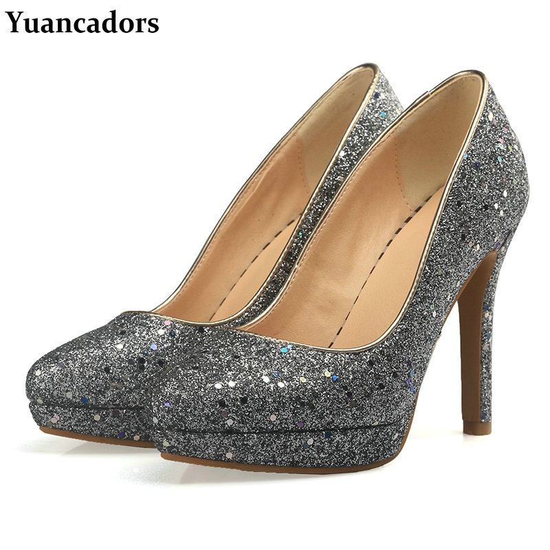 Women'S Shoes Navy Blue - รองเท้าส้นสูงปลายแหลมสีน้ำเงินกรมท่า สีเขียว สีเงิน ประดับเลื่อมวิบวับ สำหรับผู้หญิง สไตล์ส้นเข็ม