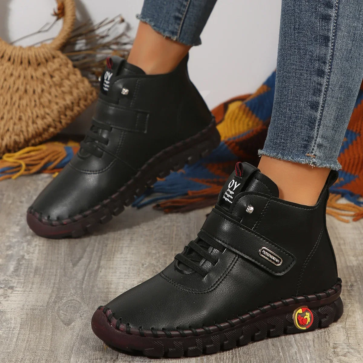 Women'S Shoes Hands Free - รองเท้าผู้หญิงฤดูหนาว 2025 ใหม่ขนสัตว์รองเท้าสําหรับสตรีด้ายเย็บผ้าฝ้ายรองเท้านุ่มแพลตฟอร์มข้อเท้ารองเท้าBotas Mujer