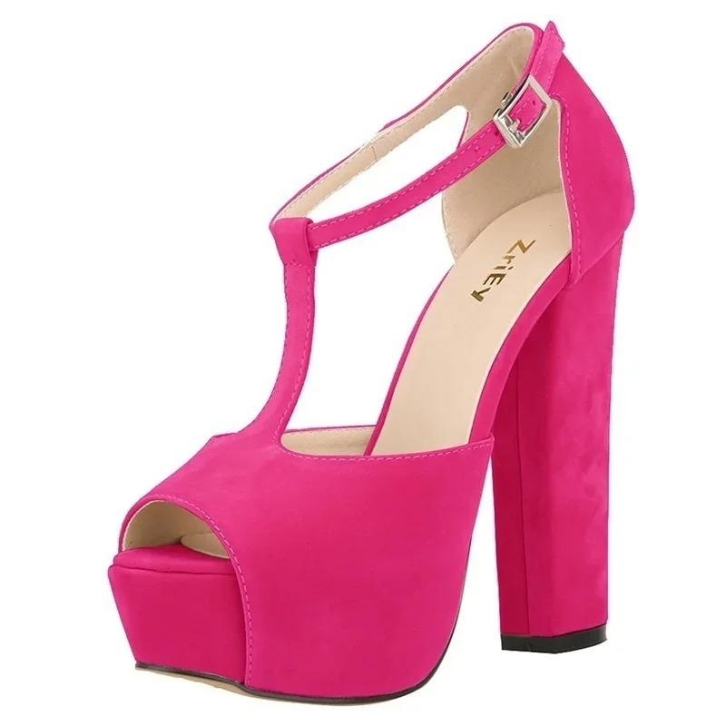 Peep Toe Heels - รองเท้าส้นสูงผู้หญิงแบบเปิดนิ้วเท้า สไตล์เซ็กซี่ แฟชั่น สายรัดข้อเท้า ส้นหนา สำหรับงานปาร์ตี้