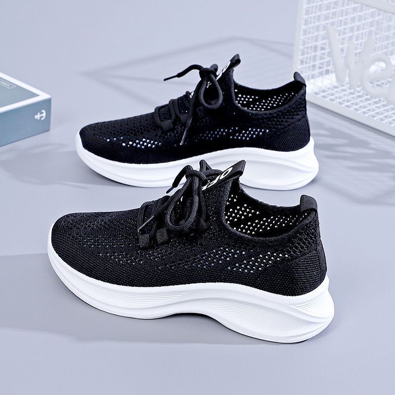 Women Shoes Qc - รองเท้าผ้าใบผู้หญิงแบบตาข่าย Summer Hollow ระบายอากาศได้ดี พื้นหนา เพิ่มความสูง