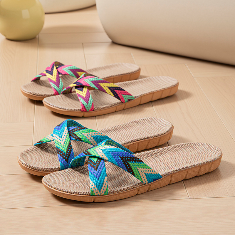 Women'S Shoes Non Slip - รองเท้าแตะผู้หญิงทำจากป่าน สำหรับใส่ในบ้าน ฤดูร้อน ดีไซน์เนอร์ รองเท้าผู้หญิงแบบแบน รุ่นใหม่ปี