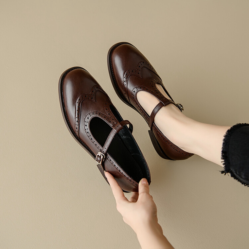Women Shoes Heels - รองเท้าส้นสูงสำหรับผู้หญิง, รองเท้าส้นเตี้ยรองเท้าหนังสำหรับรองเท้าสตรีหัวกลมฤดูใบไม้ร่วง/ฤดูใบไม้ผลิรองเท้าออกซ์ฟอร์ด