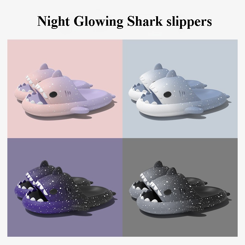 Women Shoes Size To Men - น่ารักการ์ตูน Shark รองเท้าแตะสําหรับผู้หญิงผู้ชายสีฤดูร้อนรองเท้า Night Glowing สไตล์คู่