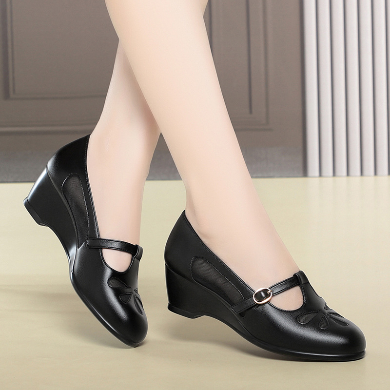 Women'S Shoes Non Slip - รองเท้าส้นเตารีดแบบตาข่ายสำหรับผู้หญิงวัยกลางคน ใส่สบาย น้ำหนักเบา หนังนุ่ม พื้นรองเท้านุ่ม ระบายอากาศได้ดี