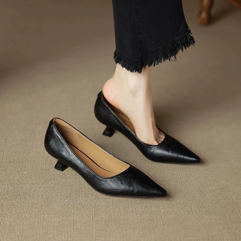 Women'S Shoes Non Slip - รองเท้าส้นสูงแบบสลิปออน หนังกลับ แฟชั่นฤดูใบไม้ร่วง ทนทานต่อการสึกหรอ ไม่ลื่น