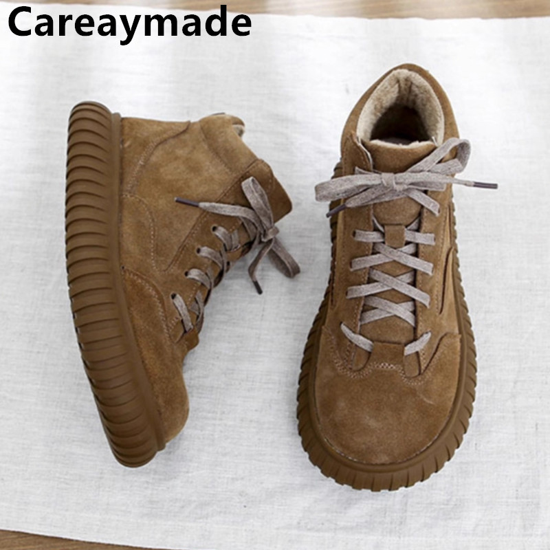 Women'S Shoes Wide Width - Careaymade-กว้างหัวของแท้หนังผู้หญิงรองเท้านุ่มสบายหนา Boken ข้อเท้าอบอุ่นรองเท้า Workwear รองเท้าสั้น