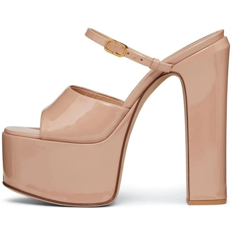 Peep Toe Heels - แพลตฟอร์มความสูงเพิ่มรองเท้าแตะสตรีรอบ Toe ส้นดิบ BUCKLE Femme ปั๊ม
