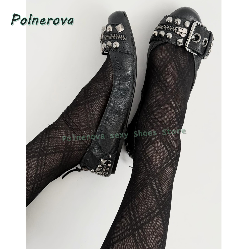 Women'S Shoes Large - รองเท้าส้นเตี้ยแบบมีซิปประดับตกแต่ง รุ่น Mary Jane หัวแหลม พร้อมหัวเข็มขัดแบบ