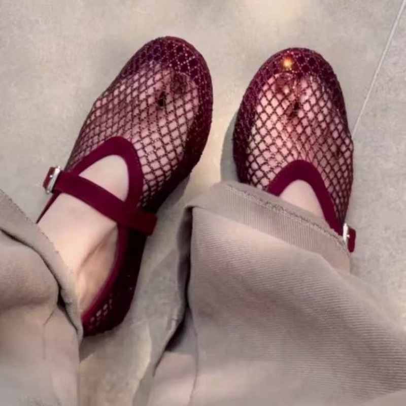 Women'S Shoes Large - รองเท้าแตะแบบสวมประดับเพชรทรงกลวงสำหรับผู้หญิง รุ่นใหม่ปี 2026 ระบายอากาศได้ดี ดีไซน์ตาข่ายแบบถัก สไตล์แมรี่เจน