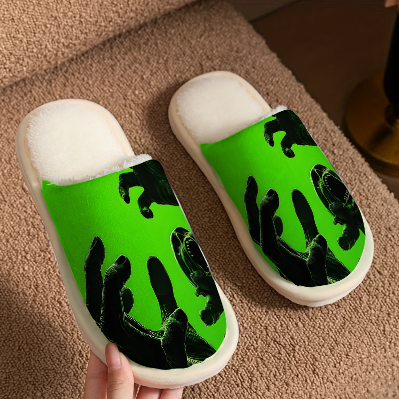 Women'S Shoes Hands Free - รองเท้าแตะหรูหราลายมือซอมบี้สีเขียวสำหรับผู้ชายและผู้หญิง รองเท้าสำหรับฤดูหนาว ให้ความอบอุ่นในบ้าน นุ่มและน้ำหนักเบา เหมาะสำหรับใส่ในห้องนอน