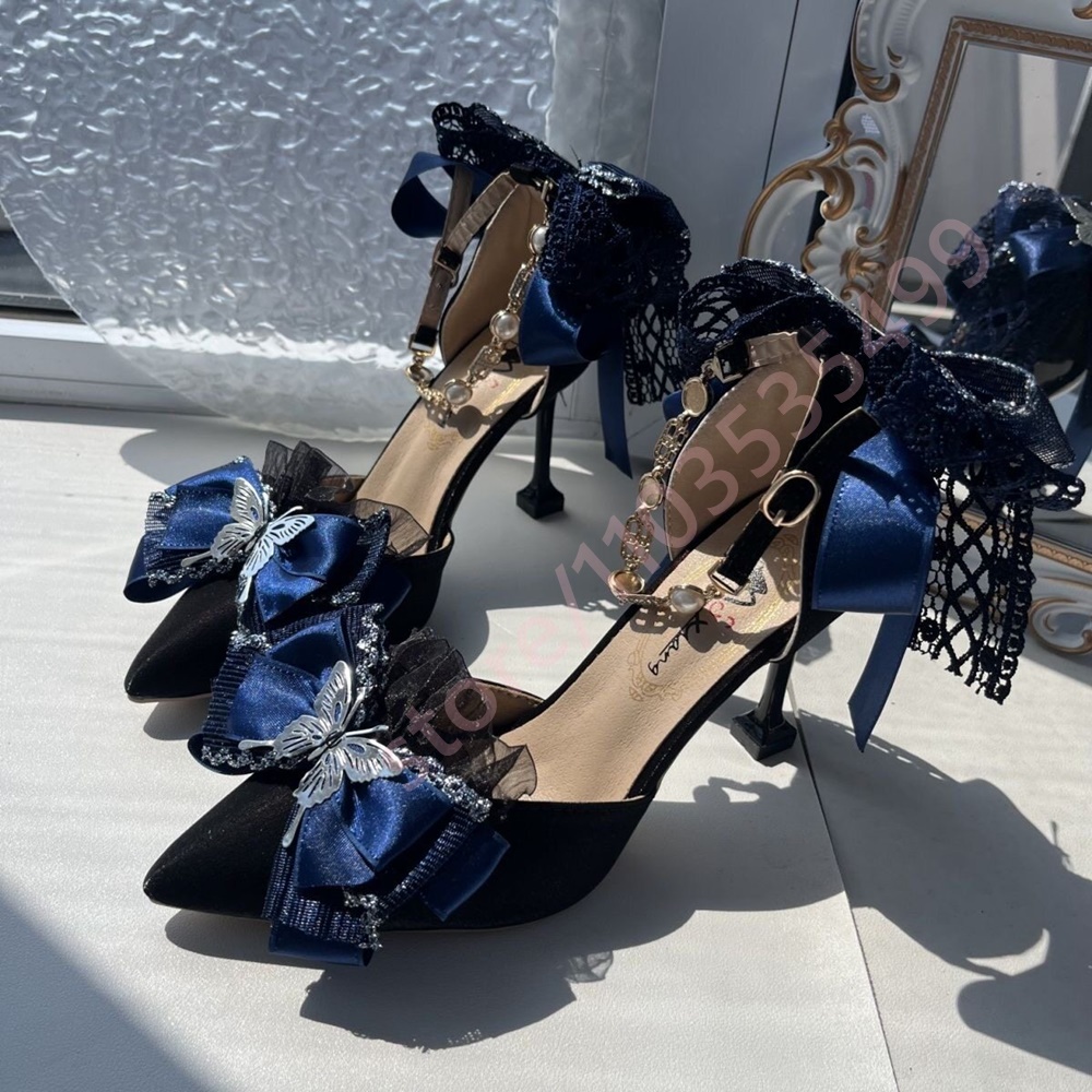 รองเท้าส้นสูงหัวแหลมผ้าซาตินสี - Women'S Shoes Navy Blue บทวิจารณ์และราคา