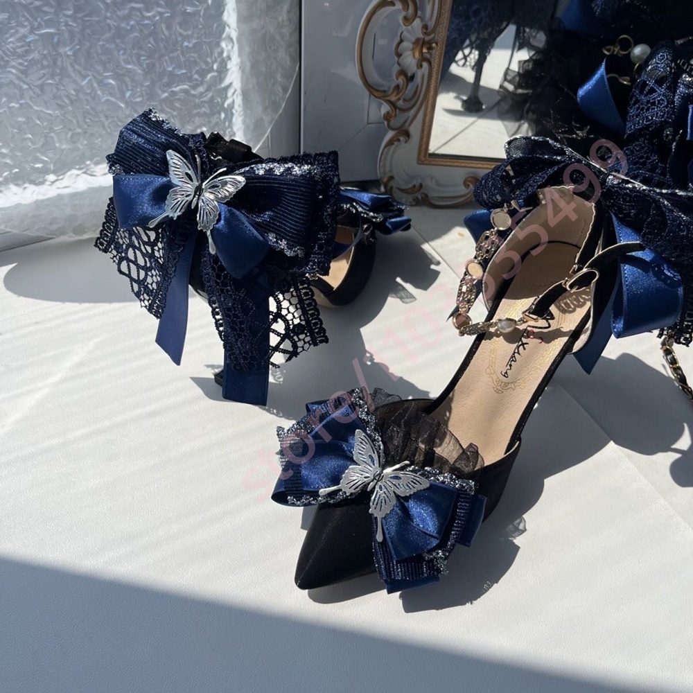 รองเท้าส้นสูงหัวแหลมผ้าซาตินสี - Women'S Shoes Navy Blue บทวิจารณ์และราคา