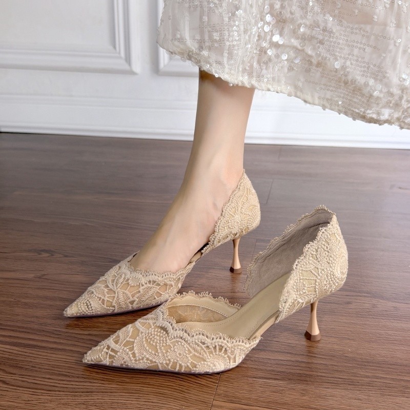 รองเท้าส้นสูงหัวแหลมแบบลูกไม้ส - Women Shoes Heels บทวิจารณ์และราคา