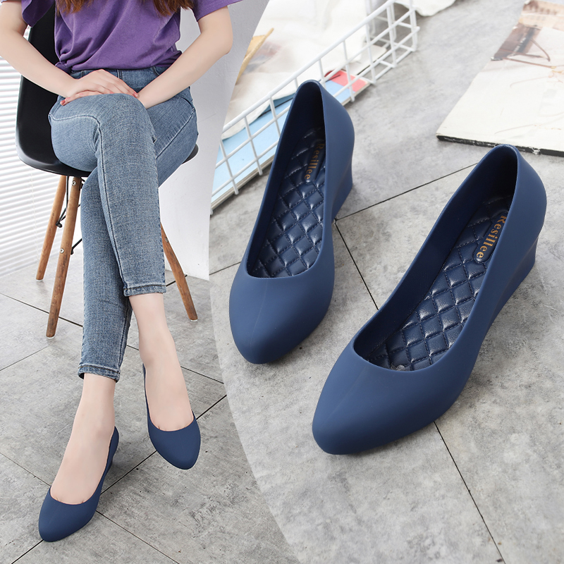 รองเท้าส้นเตารีดแบบสวมสำหรับผู - Women'S Shoes Navy Blue บทวิจารณ์และราคา