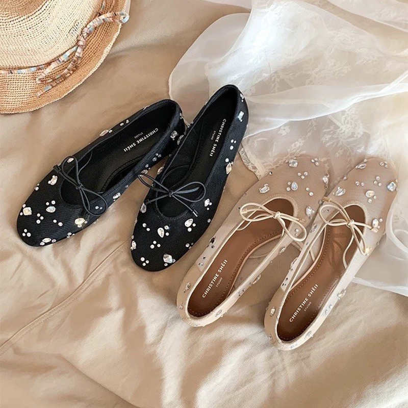 รองเท้าส้นเตี้ยแบบสวมประดับโบว - Women Shoes Heels บทวิจารณ์และราคา